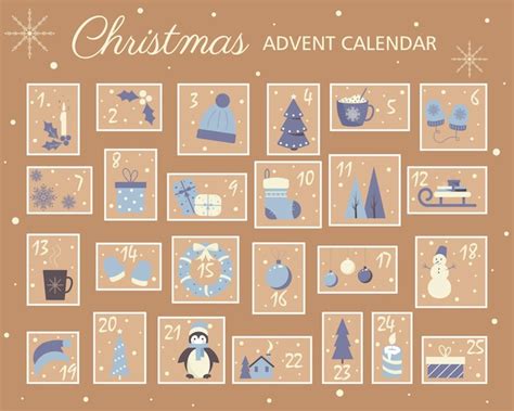 Calendario De Adviento De Navidad Con Elementos Dibujados A Mano