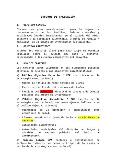 Docx Informe De Validaci N Revisado Dokumen Tips