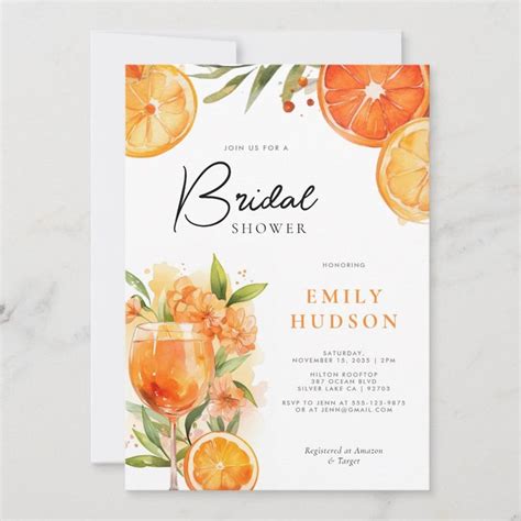 Aperol Spritz Watercolor Bridal Shower Invitation Zazzle Watercolor