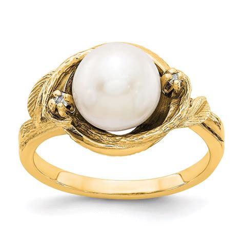 Solid K Yellow Gold Mm Freshwater Cultured Pearl Vs Diamond Ring