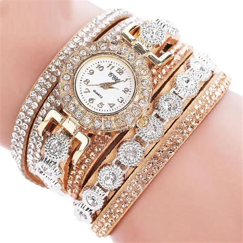 Fashion Women Bracelet Watch Female Leather Rhinestone Quartz Wrist