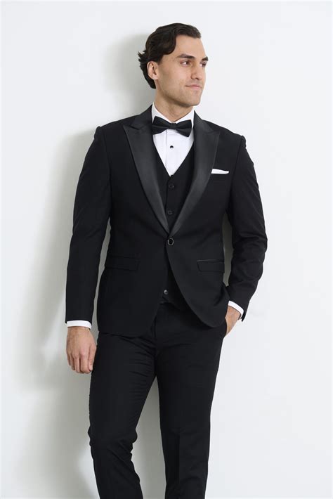 Suitor Black Tuxedo Peak Lapel Hire Suit Tuxedo Rentals Suitor