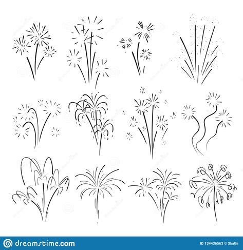 Illustration about Hand drawn set of fireworks. Curly swishes, swashes, swoops. Doodle swirl ...