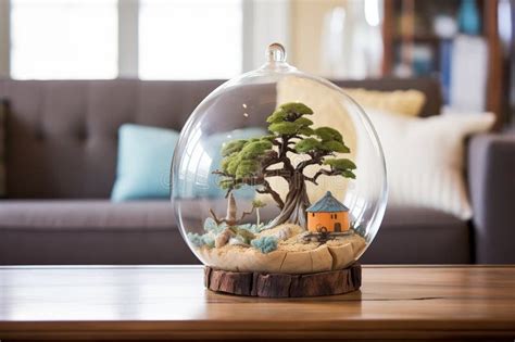 Glass Orb Terrarium Featuring A Single Bonsai Tree Stock Photo Image