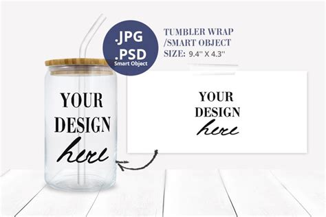 16 Oz Libbey Glass Can Mockup Psd With Wrap Design Sample