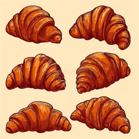 Hand Drawn Croissants Set On Beige Background Royalty Illustration