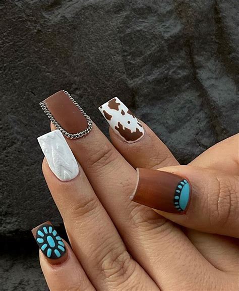 Punchy Nails Cow Nails Turquoise Acrylic Nails Cowboy Nails