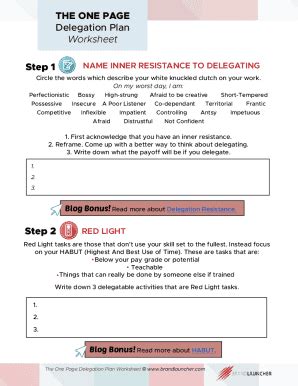 Fillable Online Delegation Worksheet Templates Pdf Fax Email