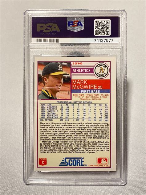 Score Mark Mcgwire Oakland Athletics Nm Psa Hof Ebay