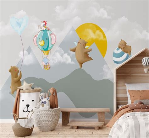 Hot Air Balloon Animal Wallpaper Peeling Stick Removable Wallpaper Etsy