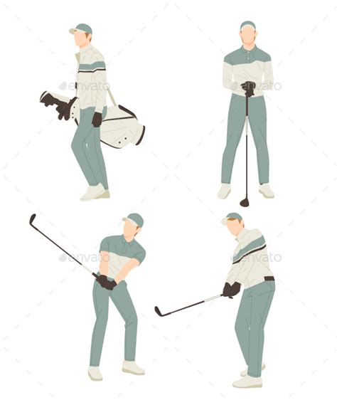 Set of 4 different characters playing golf, Graphics | GraphicRiver