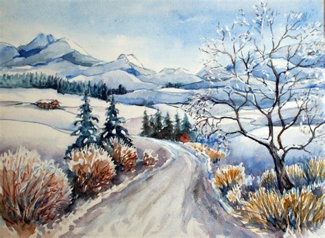 Winterlandschaft Winter Aquarellmalerei Landschaft Aquarell Von