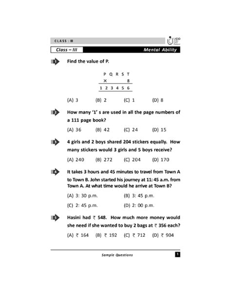 Nco Cyber Olympiad Sample Papers For Class 3 Olympiad Tester