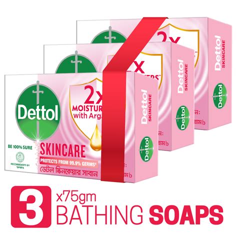 Dettol Soap Skincare Pack Of 3 75gm X 3 2X Moisturizers With Argan