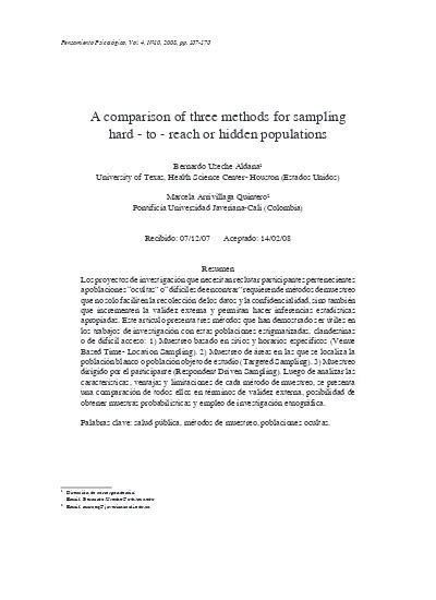 Un estudio comparativo de tres métodos de muestreo para poblaciones