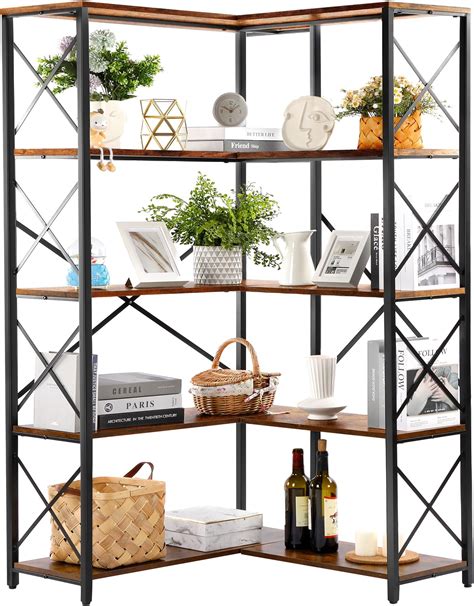 Amazon Rengue Bookshelf 5 Tier Corner Shelf Large Modern