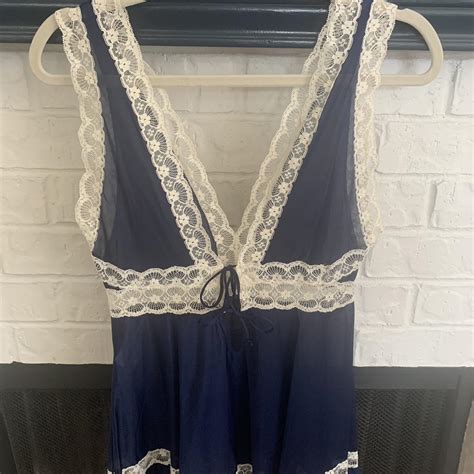 70s Vintage Vanity Fair Navy Babydollnightgown Depop