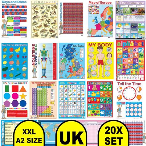 20 X Engaging Educational Posters And Colourful Wall Charts For Children