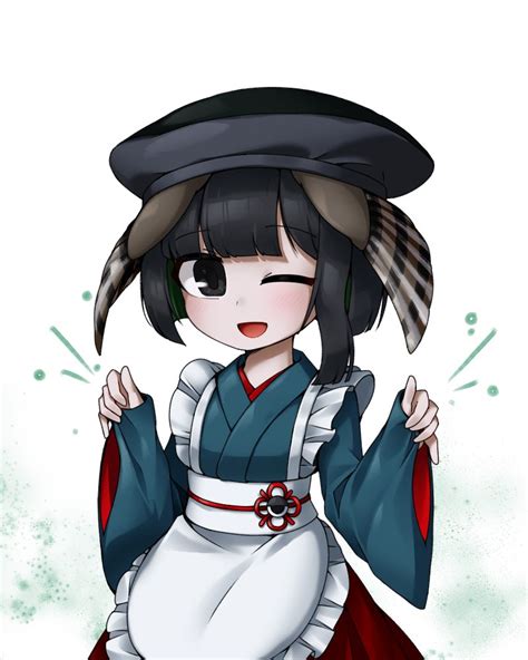 Safebooru 1boy Apron Black Eyes Black Hair Black Headwear Blue Kimono Commentary Request