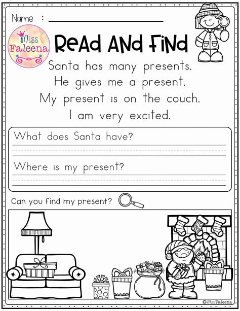 Reading Comprehension Kindergarten Worksheets