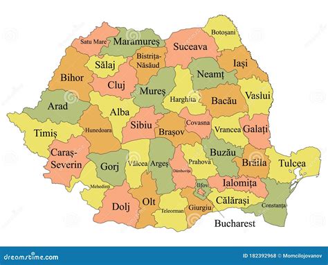 Counties Map of Romania stock vector. Illustration of braila - 182392968