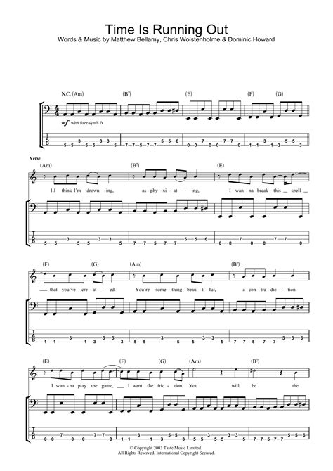 Time Is Running Out By Muse Bass Tab Guitar Instructor