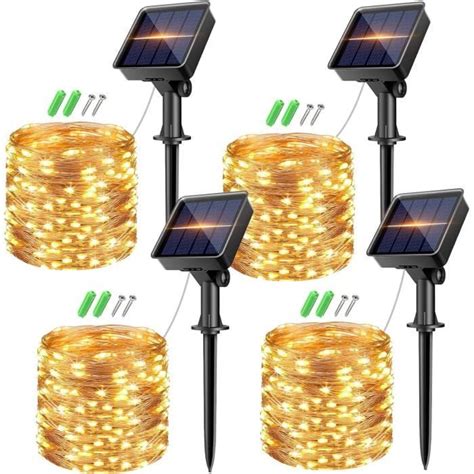 Lot De 4 Guirlande Solaire Exterieur 8 Mode 10M 32Ft 80 Led Guirlande