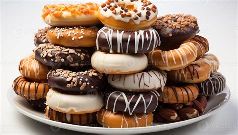 Ai Generated Gourmet Donut Stack Tempting Indulgence On White