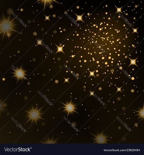 Gold light stars on black background Royalty Free Vector