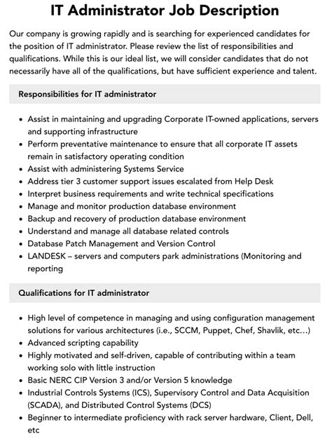 It Administrator Job Description Velvet Jobs