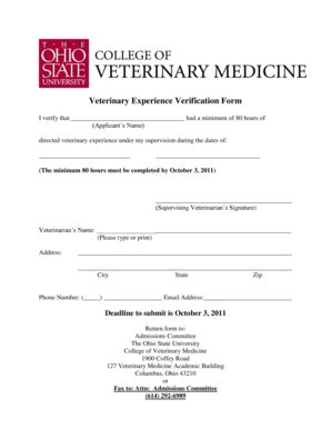 Fillable Online Vet Osu Veterinary Experience Verification Form