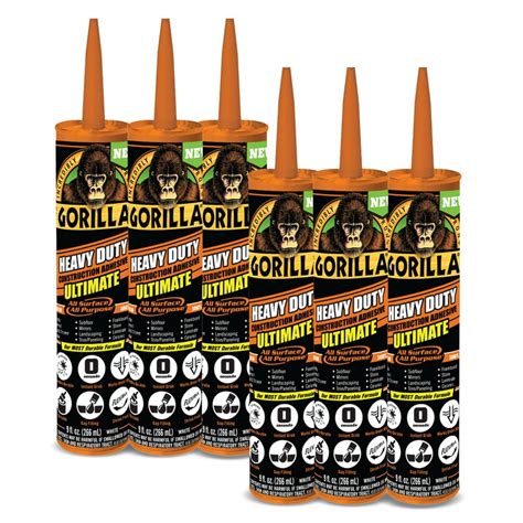 Gorilla Ultimate Heavy Duty Construction Adhesive 9 Oz Cartridges 6 Pack