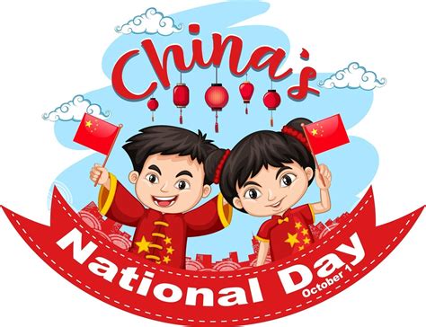 China National Day banner with chinese children cartoon character ...