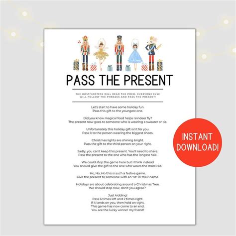 Pass The Gift Game Poem Pass The Present Game Pass The Etsy