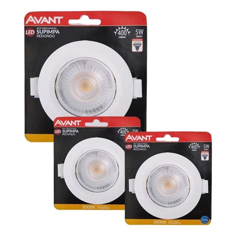 Kit 3 Spots Led Embutir Avant 5W 3000K Bivolt Luz Amarela Redondo