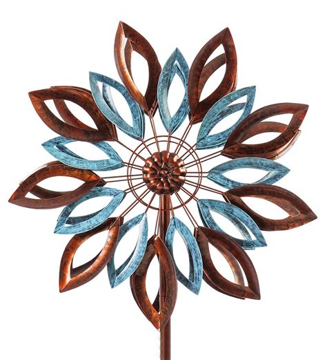 Verdigris And Copper Leaves Metal Wind Spinner Plow And Hearth