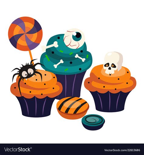 Halloween Sweets And Decorated Cupcakes Royalty Free Vector