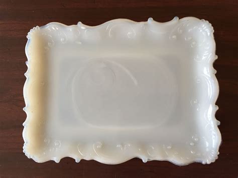 Antique Milk Glass Vanity Tray 1900 Victorian Uranium Opalescent Pressed Glass Etsy Canada