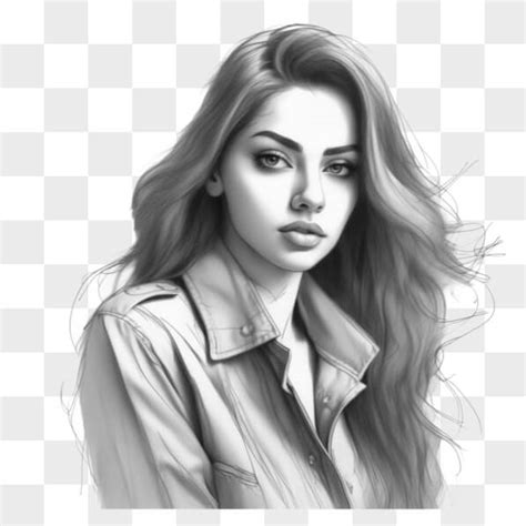 Descarga Dibujo En Blanco Y Negro De Una Mujer Con El Pelo Largo