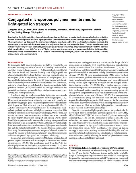 Pdf Conjugated Microporous Polymer Membranes For Light Gated Ion