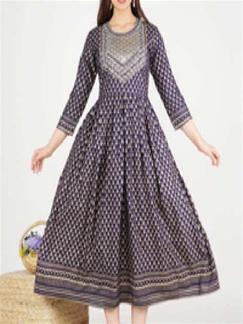 Buy Jaipuri Collection Women Navy Blue Ethnic Motifs Printed Anarkali