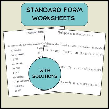 Standard Form Worksheets With Solutions By Mathamaniacs TPT