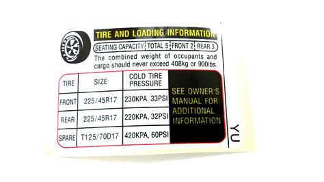 28181fg240 Subaru Engine Decal Tire Information Label Label