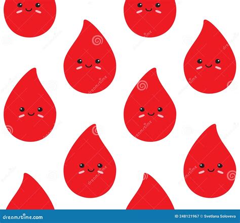 Vector Seamless Pattern Of Blood Drop With Face Stock Vector