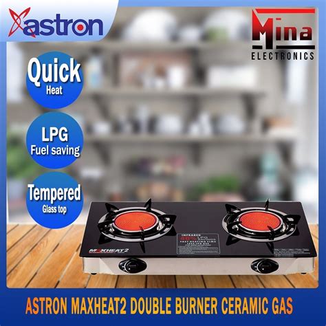 Astron Maxheat Double Burner Ceramic Gas Stove With Tempered Glass Top