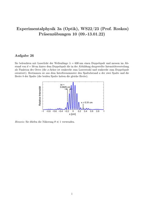 Praesenzuebung 10 Experimentalphysik 3a Optik WS22 23 Prof