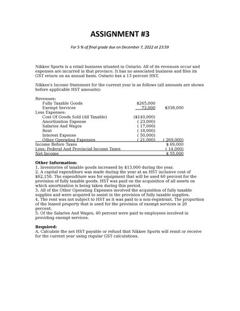 Assignment 4 Taxation Assignment For 5 Of Final Grade Due On