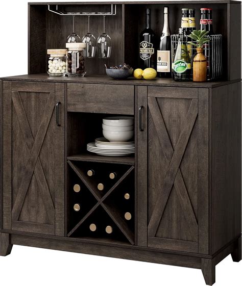 Hostack Modern Farmhouse Coffee Bar Cabinet Barn Doors