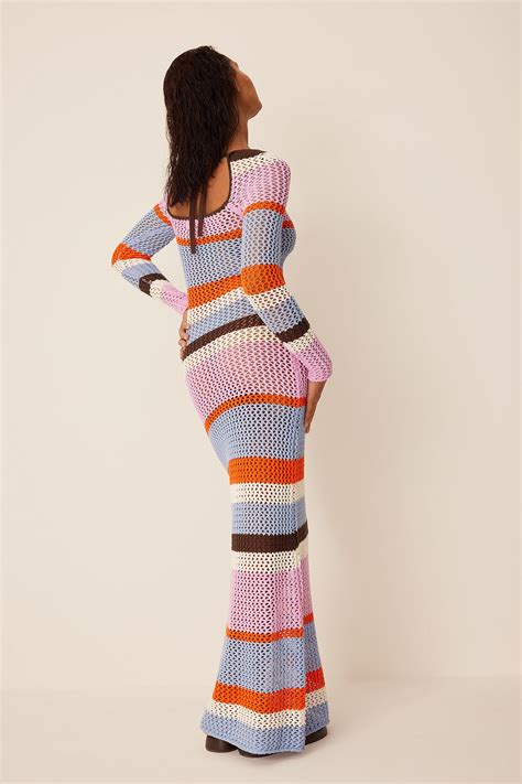 Crochet Knitted Long Dress Multicolor Na