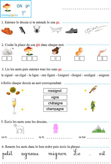 Fiche d exercices à imprimer le son gn Apprendre à lire